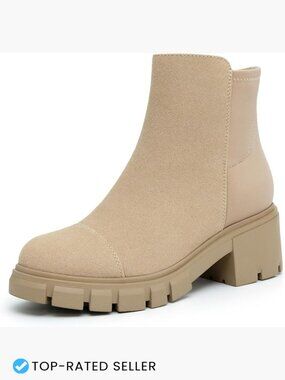 Chunky Platform Lug Sole Chelsea Booties Ankle Boots Side Zipper Round Toe